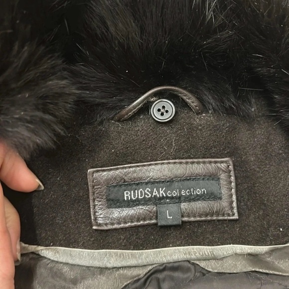 RUDSAK Black Fur-and Leather Trimmed Coat - Picture 4 of 10